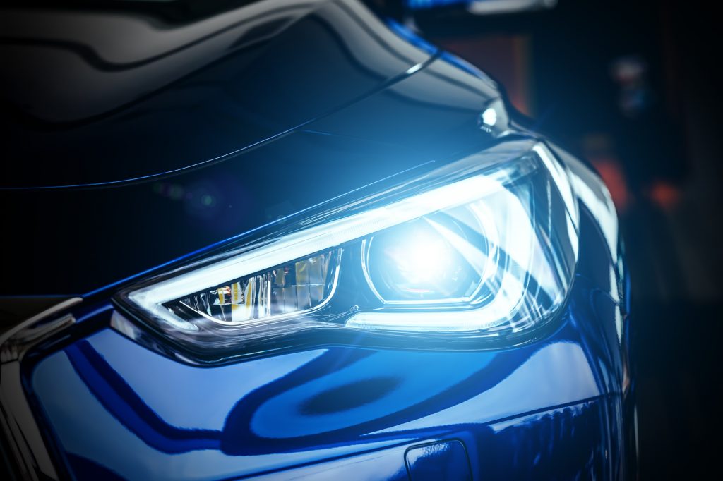 LED headlights on car